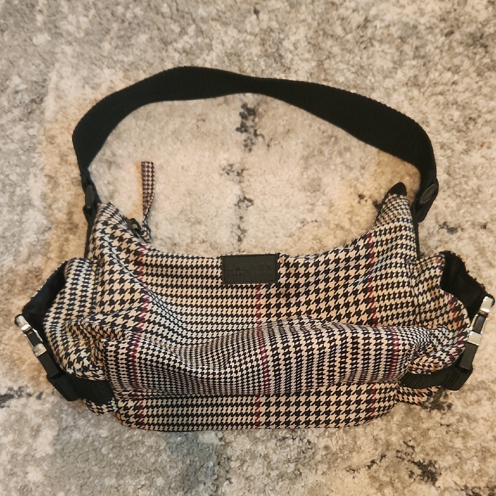 Lauren Ralph Lauren Black and Cream Houndstooth Shoulder Bag